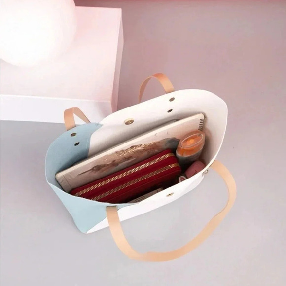 ⚠️Clearance White And Blue Color Block Shoulder Tote Bag - Picture 4 of 6